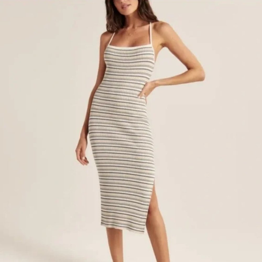 Abercrombie Lace-up Ribbed Midi Dress - Striped Size XS
